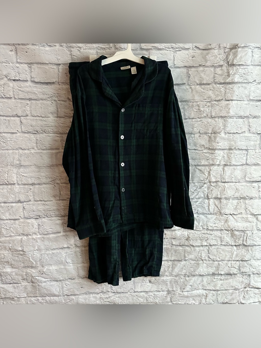 PREOWNED L.L. BEAN MENS MATCHING FLANNEL PAJAMA SET SIZE XL GREEN TARTAN PLAID